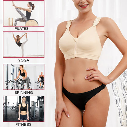 CYDREAM Women Post-Surgical Bra Zip Front Post Surgery Sports Bras Racerback Support Wireless Adjustable Straps (3XL, Beige)