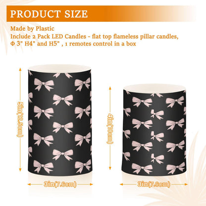 ALAZA Beautiful Pink Bows Black Flickering Flameless Candles Battery Operated with Remote Timer,Tea Light Candles LED Pillar Votive Candles Set of 2 for Outdoor Indoor Decorations262