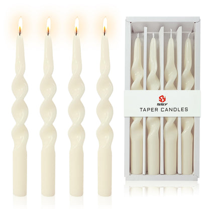 10 Inches Spiral Taper Candles Sticks Ivory Twisted Candle Dripless Unscented Long Candles Handmade Candlesticks for Wedding Dinner Holiday Decor, Set of 4