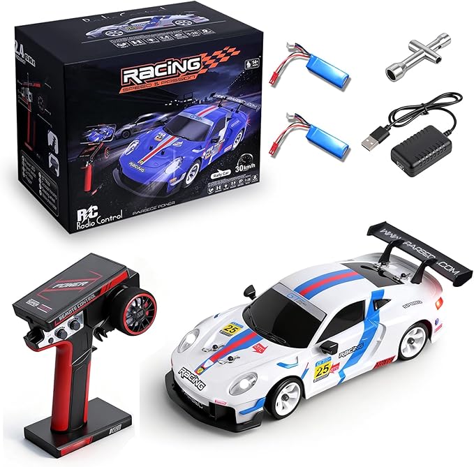 Wltoys 284191 RC Drift Car 1:28 Scale 30KPH High Speed RC Drift Car with LED Lights Gyroscope and Professional Chassis 2.4GHz 4WD RTR Rally Cars for Teens Adults (White)