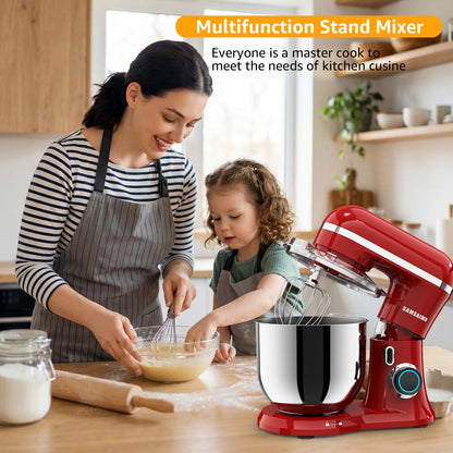 SAMSAIMO 3-IN-1 Electric Stand Mixer, 10-Speed With Pulse Button, Attachments include 6.5QT Bowl, Dough Hook, Beater, Whisk for Most Home Cooks (Empire Red)