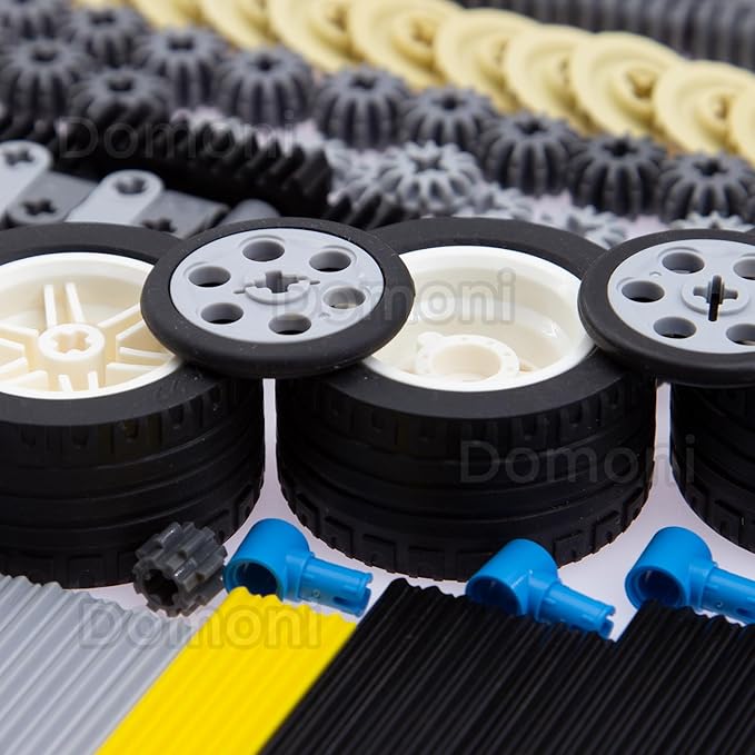 Technic Parts for Lego Kits 900+ Pieces Car Gear Axle Pin Chain Link Tire Wheels Building Blocks Set - Compatible with Major Brands