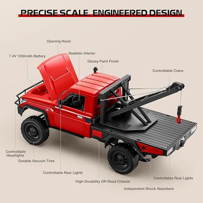ARRIS 1/12 RC Crawler Off Road Car – MN82T 4WD Rock Climbing Truck with Remote Control Crane Hook LED Lights 2 Speed 2.4GHz Full Proportional RC Rock Crawler for Adults Gift