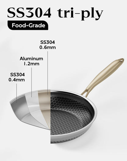 XBM Nonstick Frying Pan with Lid 12-Inch, Durable Stainless Steel Skillet, Induction Cooktop Compatible, PFOA-Free Scratch-Proof, Dishwasher & Oven Safe, Stay-Cool Handle, Silver Kitchen Cookware