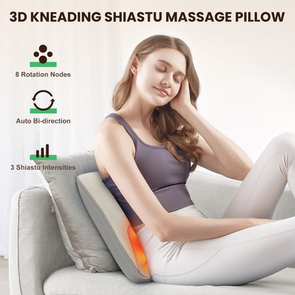 Heycool Back Massager for Pain Relief Deep Tissue, Shiatsu Back and Neck Massager with Soothing Heat, Vibration Kneading Massage Pillow for Neck Shoulder, Gifts for Women Mom