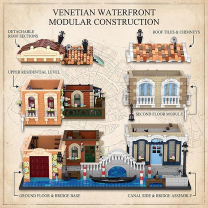 Venice Rivera Building Block Set Italian Canal City Architecture Street View Kit with LED Lighting Collectible Home Decor Gift for Adults &amp Teens4610 PiecesBarweer 010