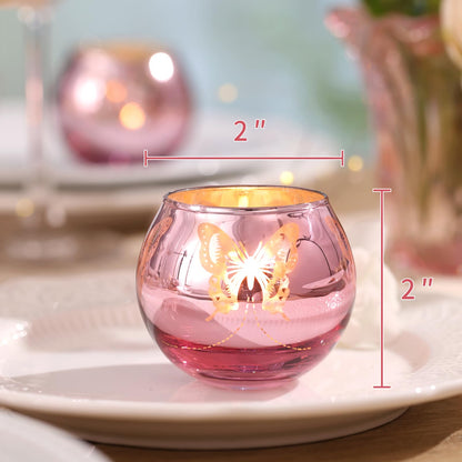 12 Pcs Pink Votive Candle Holders Set Tea Lights Candle Holder Bulk Butterfly Candle Holders Butterfly centerpieces for Tables Wedding Birthday Anniversary Parties Holiday Decorations