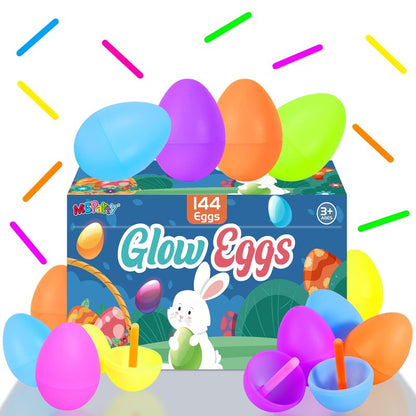 MGparty Glow in The Dark Easter Egg Hunt Set - 144 Fillable Plastic Eggs with 288 Mini Glow Sticks for Kids - Easter Basket Stuffers, Party Favors, Classroom Prizes, and Game Supplies