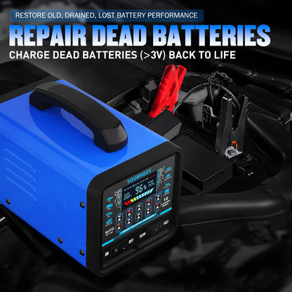 2026 Upgraded 12V/24V 0-20A Heavy Duty Battery Charger/Maintainer with Auto Shutoff, Repair & Winter Mode, 10 Modes & Color Screen for Car, Truck, Motorcycle, RV, Boat, Lawn Mower, Deep Cycle Chargers