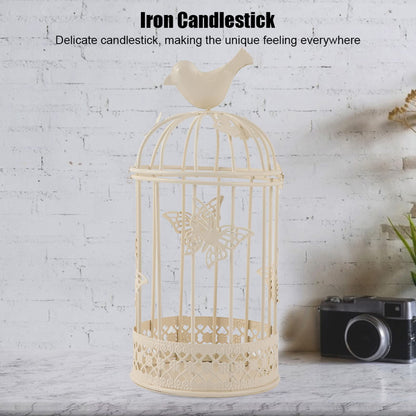 Kikumi Decorative Metal Candlestick for Table Centerpiece, 9.1 X 3.9 Inch Hollow Cage Shape Candlestick Bird Decoration Candlestick for Home Decoration (White)