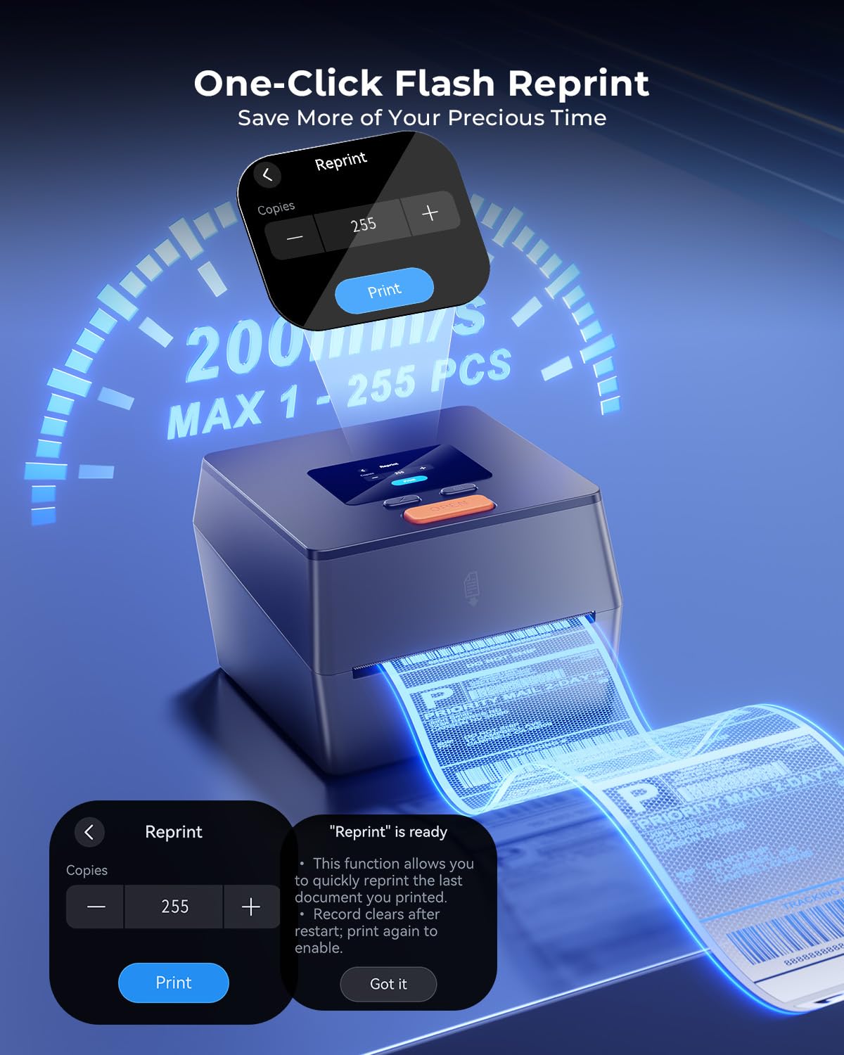 Phomemo Shipping Label Printer with Touchable Screen, 4x6 Bluetooth Thermal Label Printer with Built-in Label Holder, D420D Thermal Printers for Small Business, Compatible with USPS, Tiktok, Amazon