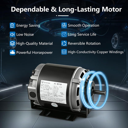 GF2034 Blower Motor, 1/3 HP 115V 60Hz 1725RPM 48 Frame, Belt Drive Compatible with Packard 45013, AO Smith/Century 316P169, Emerson 8100, GE BF-4706, Universal 805, Baldor RSP2442, Carrier HC41DE114