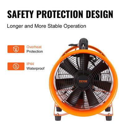 VEVOR Air Mover Blower Fan 12 Inch, 3198CFM 585W with 16.4ft Flexible Duct, Industrial Portable Ventilator Blower/Exhaust, Orange