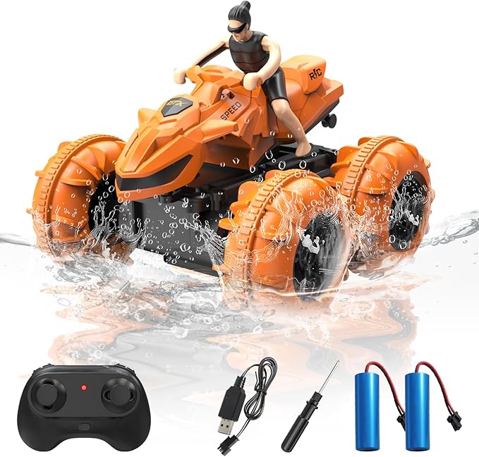 LM15-D Amphibious Remote Control Car 2.4 GHz Waterproof RC Car All Terrain Off Road Car Toys(Orange)