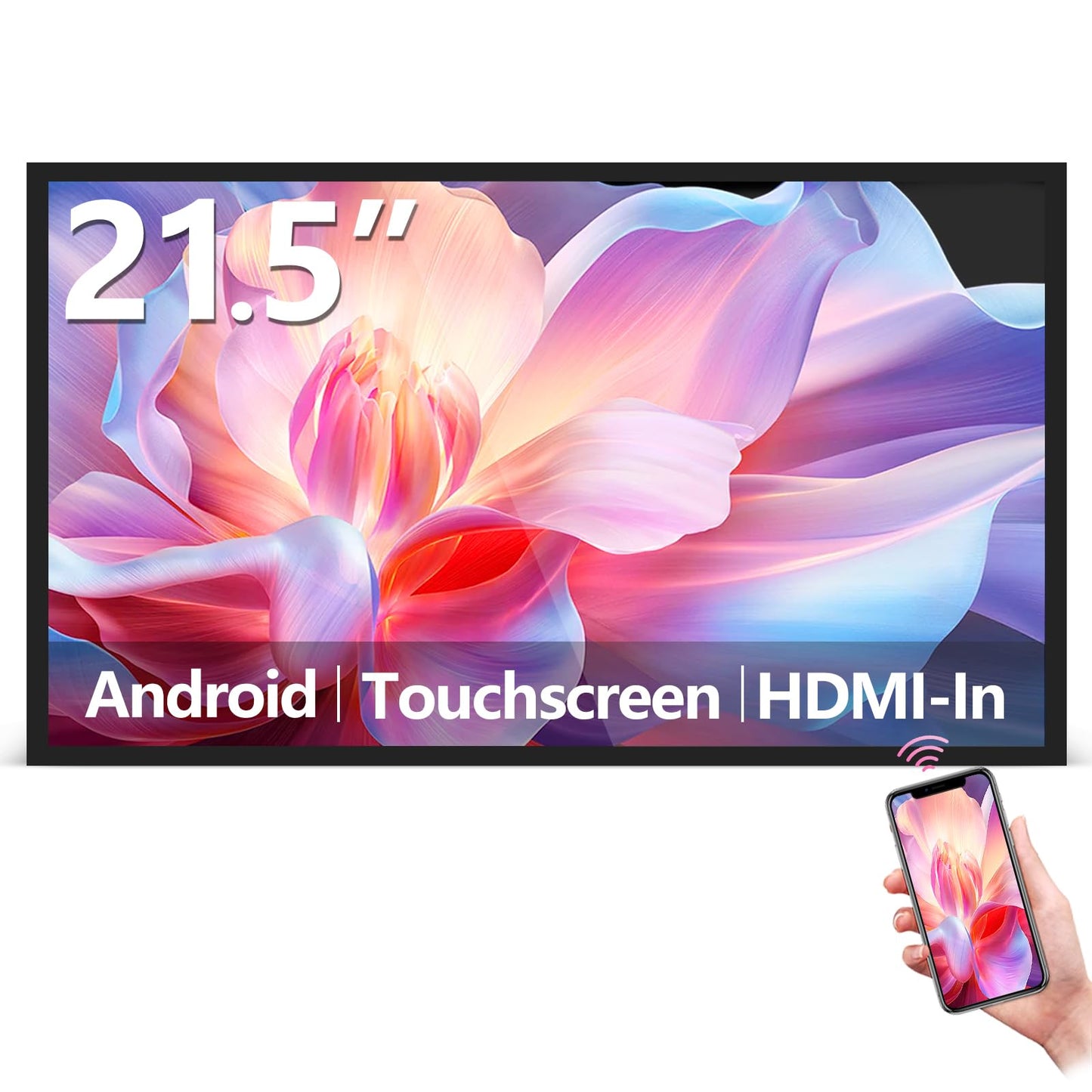 PWR4GTR 21.5" Capacitive Touchscreen Industrial Monitor, Indoor Digital Signage Display for Advertising, Reverse Control Laptop, Wireless Screen Mirroring, Built-in Speakers, USB, HDMI Ports