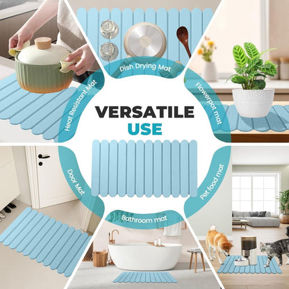 Extral Large Quick Dry Stone Drying Mat for Kitchen Counter,24"(L)x16"(W) Collapsible Eco-Friendly Absorbent Diatomaceous Earth Mat for Dishes Cups,Dish Drying Mats for Any Countertop ﻿