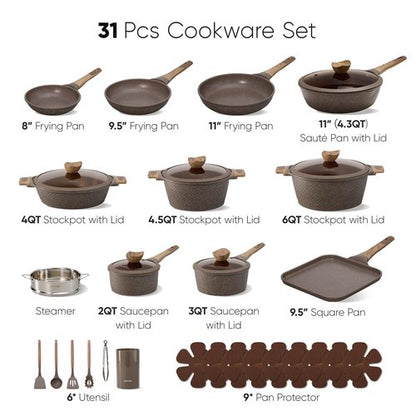 CAROTE 31pcs Pots and Pans Set Non Stick, Cookware Set Pots and Pans Induction Cook Ware, Nonstick Kitchen Cooking, PFOA Free