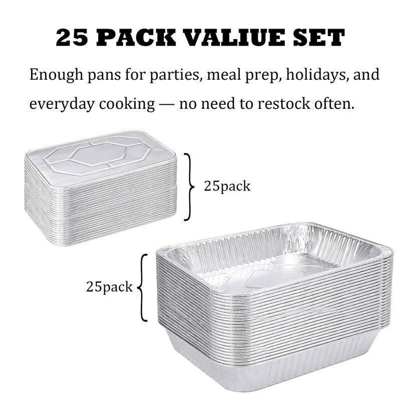 Livizaria Disposable Aluminum Foil Pans 9×13 with Lids – Durable Foil Baking Pans for Meal Prep, Casseroles & Food Storage – Oven & Freezer Safe Deep Pans for Parties, Catering & BBQ (25 Pack)