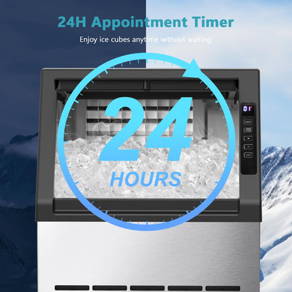Commercial Ice Maker Machine, 80Lbs/24H Under Counter Ice Maker, Freestanding with Ice Thickness Control & Stainless Steel, 36 Cubes in 15 Mins, 28Lbs Storage Capacity, for Home, Bar, Cafe, Offices