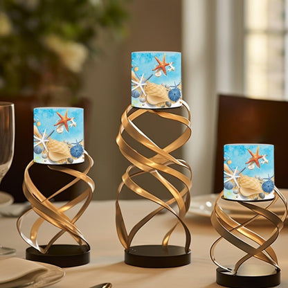 NETILGEN 4 Packs Flameless Candles with Remote Timer Color Changing Realistic Flickering Flameless Candles Set of 4 Battery Operated Candles Beach Seashell Starfish Print