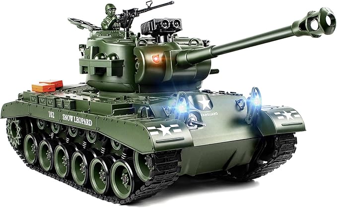 1:18 RC Tank 2.4G US M26 Pershing Remote Control Tank Model Toys That Shoot BBS Army Vehicle Toy with Smoke Lights Sound and RecoilMilitary RC Vehicle for Adults and Kids 6+ Years Old