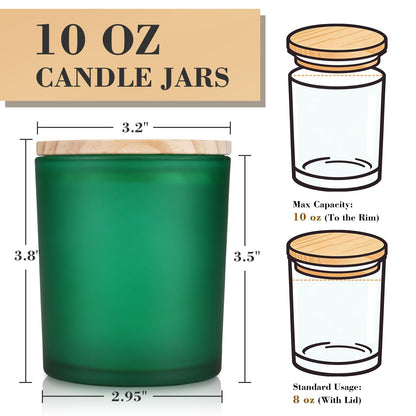 COYACOOL 12PCS Candle Jars for Making Candles, 10 oz Thick Empty Glass Candle Making Jars with Bamboo Lids, in Bulk, Frosted Green