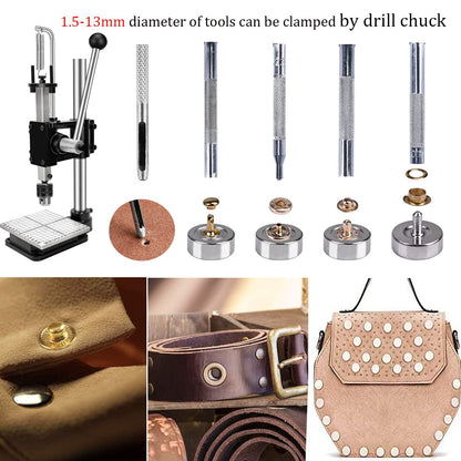 Leather Press Machine,Hole Puncher Hand Punching Machine with 21pcs Punch Tool Include Rivet Setter, Snap kit Tool and 480pcs Rivets | Stainless Steel Pillar | Punch Puller for DIY Leather Craft