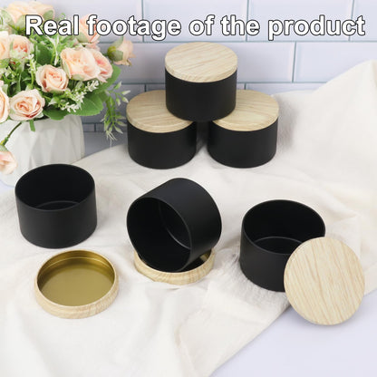 Biugaaufai 24 Pack 8 OZ Black Metal Candle Tins, Round Candle Tins with Wood Grain Lids for DIY Candle Making and Storage