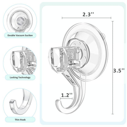 VIS'V Suction Cup Hooks, Small Shower Suction Hooks, Heavy Duty, Removable and Reusable, Clear, 2 Pcs