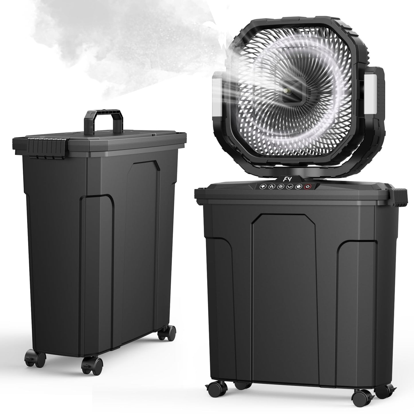 Ausic 12" 20L Portable Misting Fan, 30000mAh Fast Rechargeable Battery Water Cooling Fan, Oscillating Outdoor Fans with Adapter, LED Light, Timer, Caster, for Patios/Camping/Beach Summer Essentials