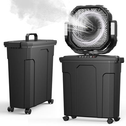 Ausic 12" 20L Portable Misting Fan, 30000mAh Fast Rechargeable Battery Water Cooling Fan, Oscillating Outdoor Fans with Adapter, LED Light, Timer, Caster, for Patios/Camping/Beach Summer Essentials