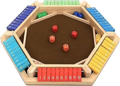 Shut The Box Game 1-6 Players Wooden Board Dice Game with 14 Dice for Kids and Adults Classical Tabletop Math Strategy Game for Family Home Classroom Pub