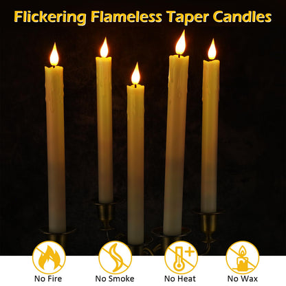 Baquler 48 Pcs 10 Inch Ivory Flameless Taper Candles LED Candle Sticks Battery Operated Flickering LED Candlestick Window Plastic Candle for Wedding Halloween Christmas Decor(No Battery)
