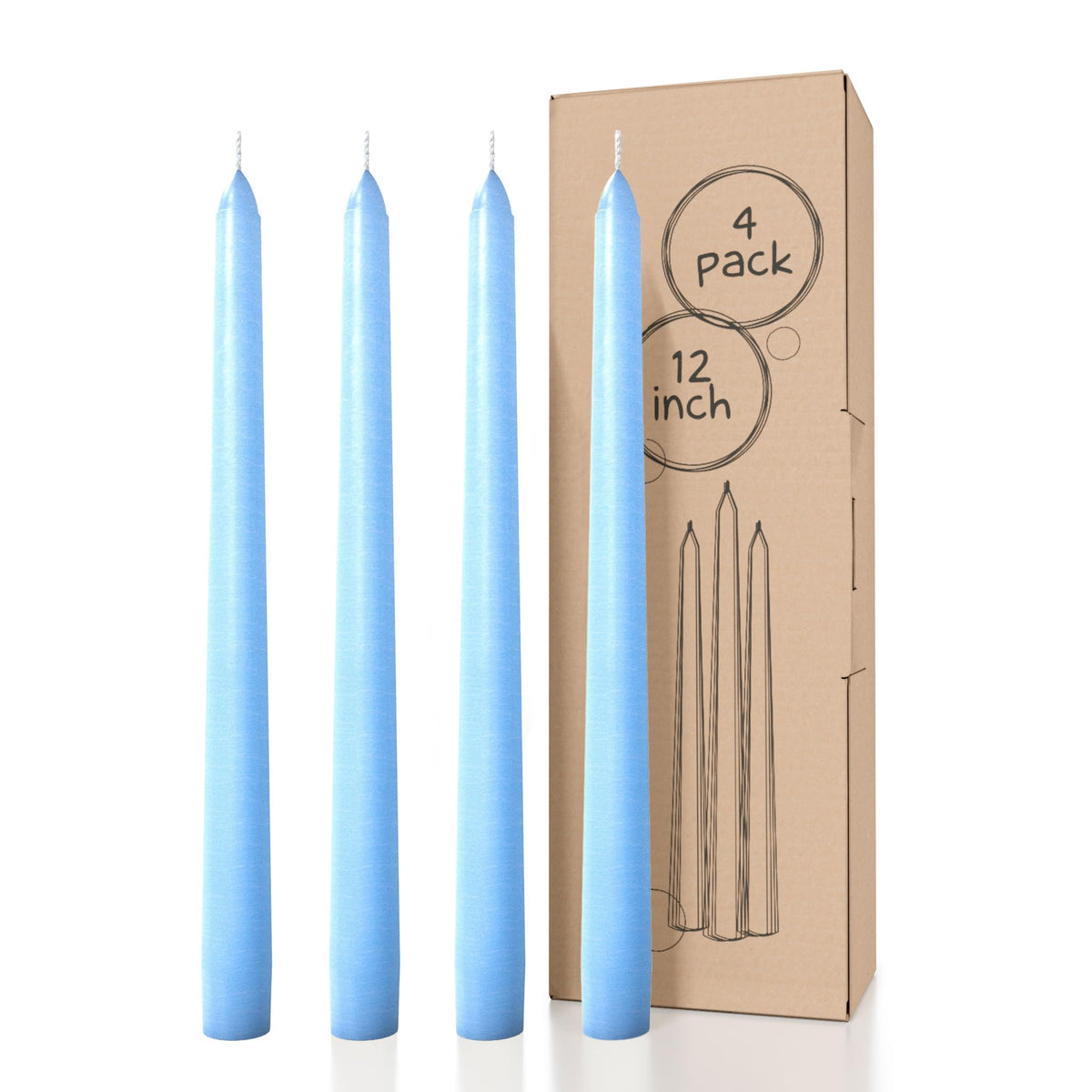 CANDWAX Light Blue 12 inch Taper Candles Set of 4 - Unscented Smokeless Dripless Tapers for Dinner Table, Home Decor, Easter Decor, Party, Wedding and Ordinary Dinners - Spring Candles