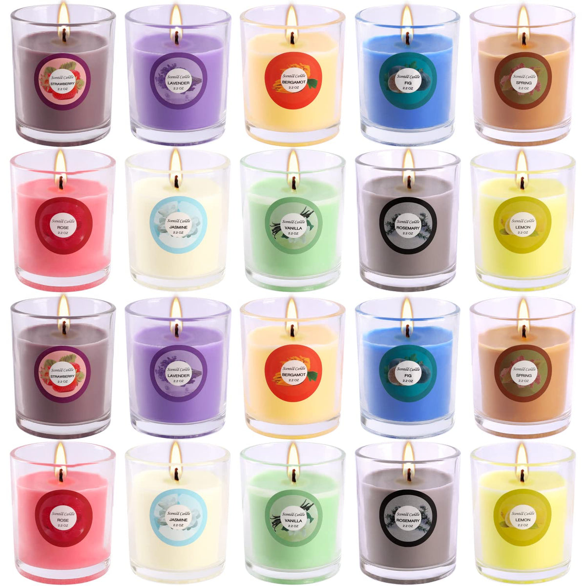 20 Pack Strong Scented Candles Gift Set with 10 Fragrances for Home and Women, Aromatherapy Soy Wax Glass Jar Candle