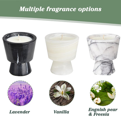 Scented Candle in Handmade Marble Container |1 Set | Soy Wax | Non-Toxic | Reusable Stone Jar | Story of Stone | Distinctive Gift. Natural Spring Aromatherapy for Women & Men