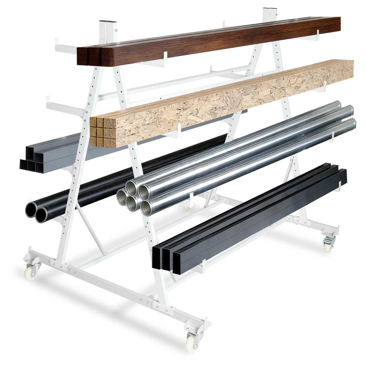 YeeJinHong Conduit Pipe Rack Storage with Wheels, 5-Tier Heavy Duty Horizontal Pipe Storage Rack, Industrial Rolling Steel Cart for Garage & Warehouse, 2000 lbs Capacity, 56" x 44" x 52", Casters