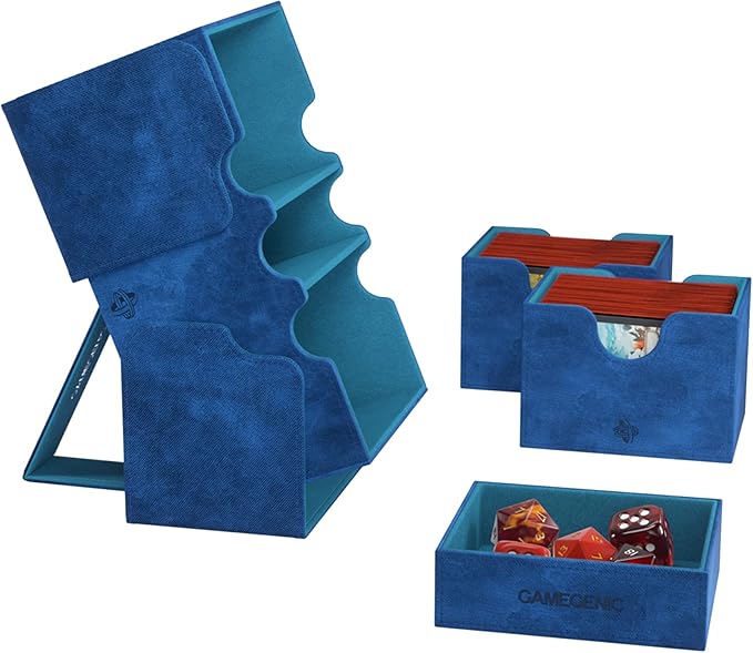 Stronghold 200+ XL Convertible Deck Box | Double-Sleeved Card Storage | Card Game Protector with Accessories Drawer | Nexofyber Surface | Holds up to 200 Cards | Blue | Made by Gamegenic (GGS20110ML)