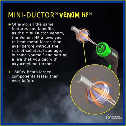 Induction Innovations - Mini-Ductor Venom HP (MDV-787) - Handheld Induction Heater with 3 Basic Coils, Rugged Carrier Case & Operations Manual to Safely Remove Nuts, Bolts, Bearings, & More