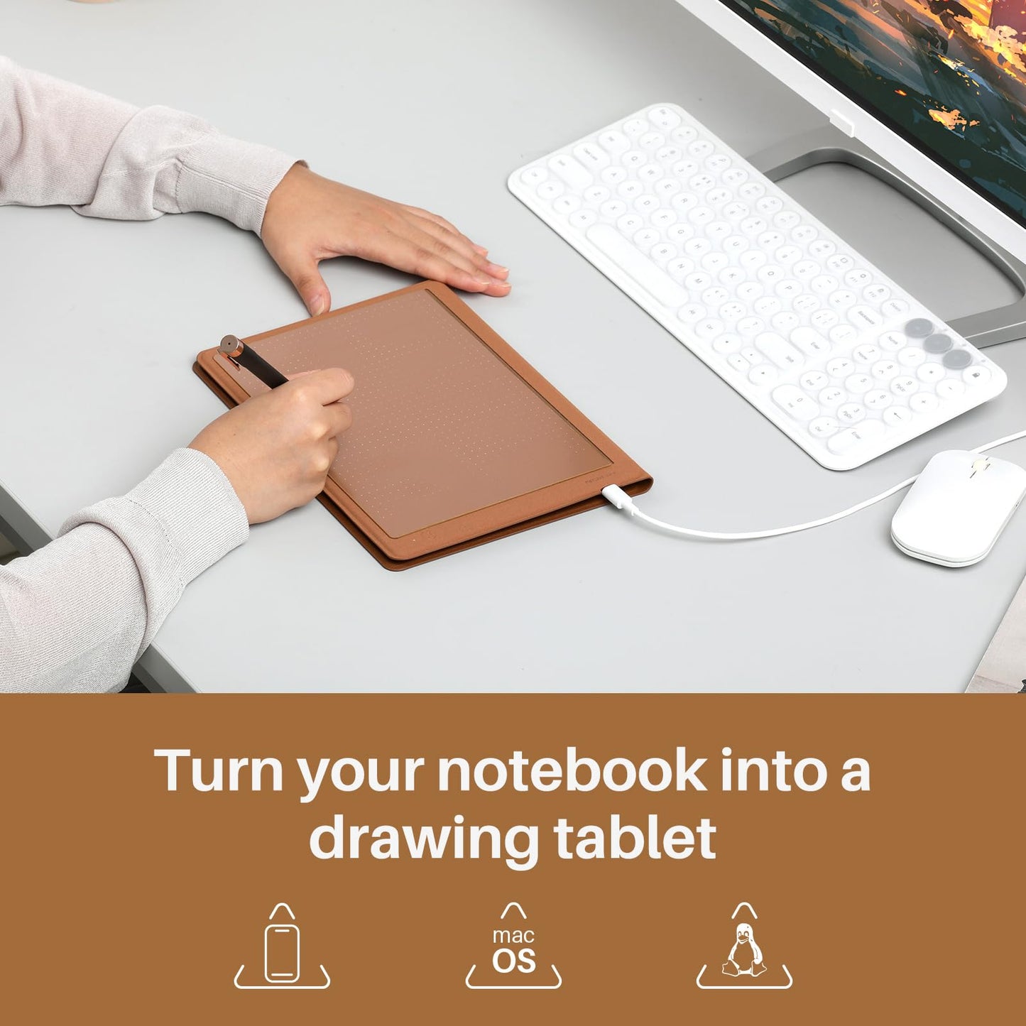 HUION Note 2-in-1 Digital Notebook Drawing Tablet With Battery-free Pen, Bluetooth Wireless Paper Tablet Electronic Writing Pad for Note-taking, Digital Art & Meeting, Refillable A5 Notepad, 9.5x7inch