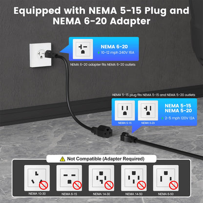 Level 1/2 EV Charger, 16Amp Adjustable Current NEMA 5-15 Plug/NEMA 6-20 Adapter, Timing Delay & LED Display 25FT Cable Portable EV Charging Station for J1772 BEVs/PHEVs 110V-240V(Silver)