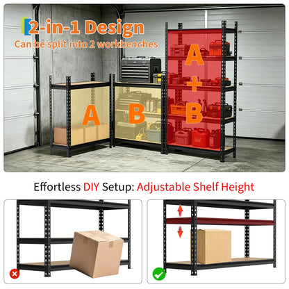 Garvee 5-Tier Heavy Duty Storage Shelves, 2204 lbs Capacity Adjustable Garage Shelving Unit with MDF Boards, Metal Standing Shelf Organizer for Kitchen, Pantry, Basement - 30" W x 12" D x 60" H