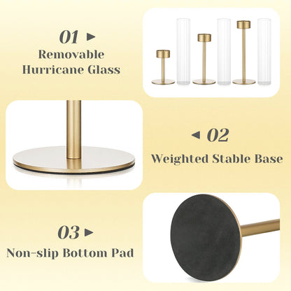 Hewory Gold Hurricane Candle Holders: Brass Candlestick Holders Set of 3 Tall Taper Candle Holders for Candlesticks Candle Sticks Holder Decor for Table Centerpiece Wedding Party Christmas Decorations