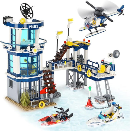 City Police Station STEM Building Sets Compatible with Lego Military Helicopter AirplaneBoats Ship Swat TeamBuilding Kit for Kids 565 PCS Best Gift for 6-10 Boys