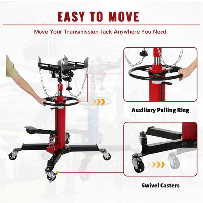 1100lbs Transmission Jack Lift with Anti-Slip Rubber Pad, Adjustable Telescoping Hydraulic Transmission Jack, High Lift Single Telescopic Jacks Hoist w/Pedal, 33.8" to 72.8" Lifting Range