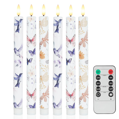 MAITREYA Flameless Taper Candles Dragonfly Butterfly Hummingbird Decor Candle Battery Operated Led Candlesticks for Wedding Party Home Table Centerpiece Christmas Halloween Gifts，10.6 Inch，6 Pcs