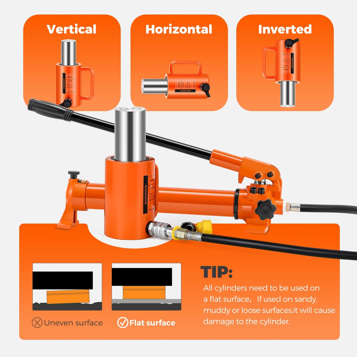 Bonvoisin Hydraulic Ram Cylinder 30T Hydraulic Cylinder Jack Porta Power Ram 4" Stroke Single Acting Lifting Cylinders for Machinery Shipbuilding