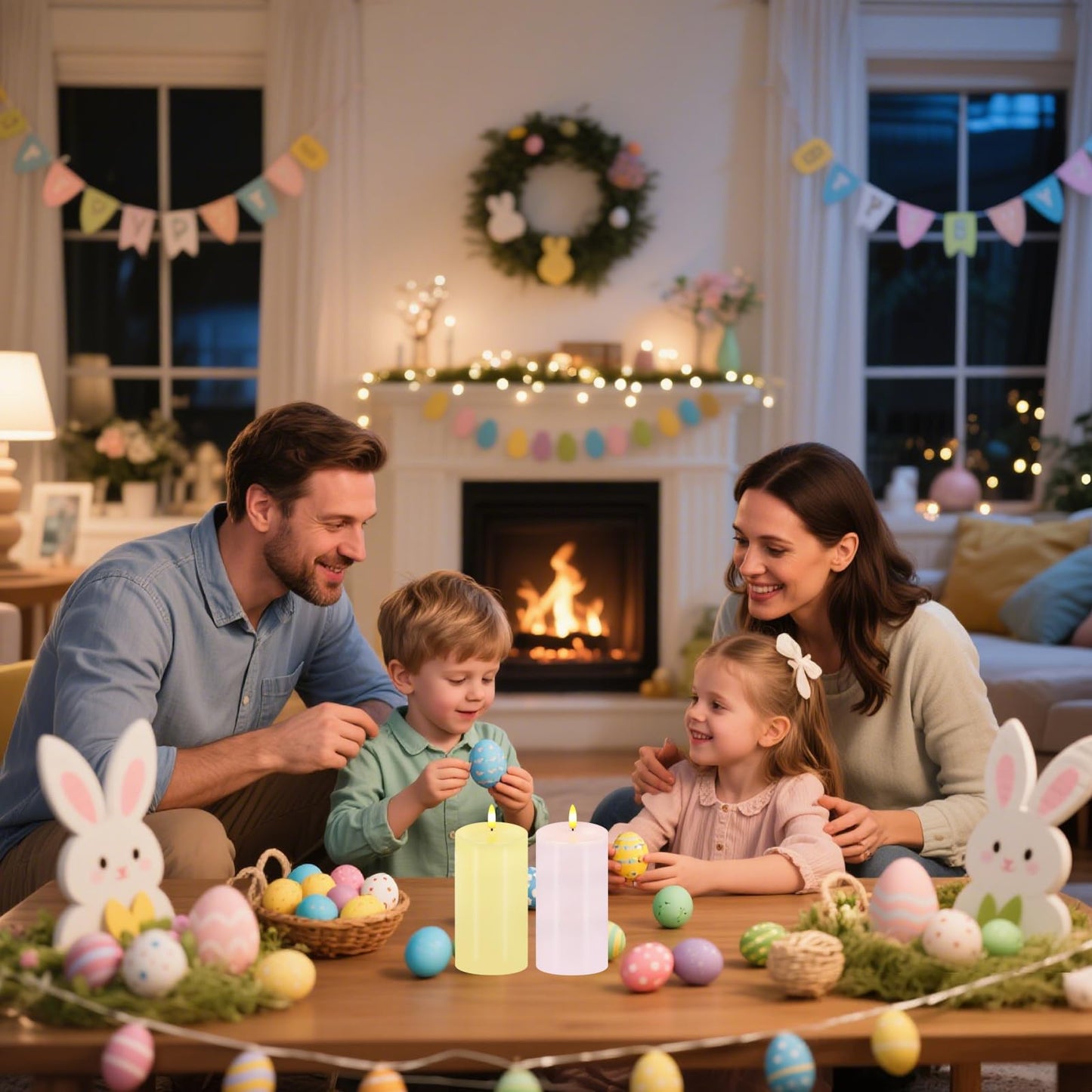 Pastel Flameless Candles, Set of 2 6"x3" Flickering Spring LED Candles with Remote & Timer, Dimmable Real Wax Easter Pillar Candles Battery Operated, Electric Candles for Home Spring Easter Decor
