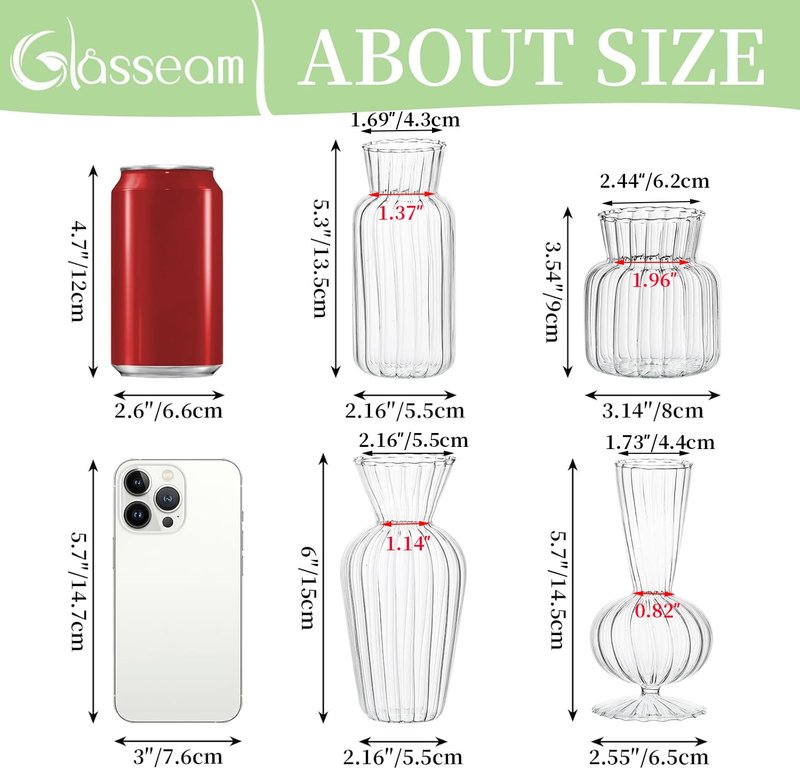 Modern Clear Glass Bud Vase Bulk Set: Glasseam 16Pcs Small Mini Flower Centerpieces Vases Handmade Decorative Cute Short Window Corner Home Decor for Wedding Reception Dining Table Single Rose