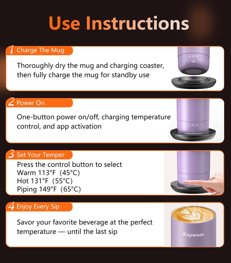 Kepwam Smart Tumbler T3 –20oz Self-Heating Travel Mug Ultra-Long Battery Life, App-Controlled Heated Coffee Mug, Stainless Steel Tumbler, Coffee Warmer Mug for Outdoor Fits Car Cup Holders